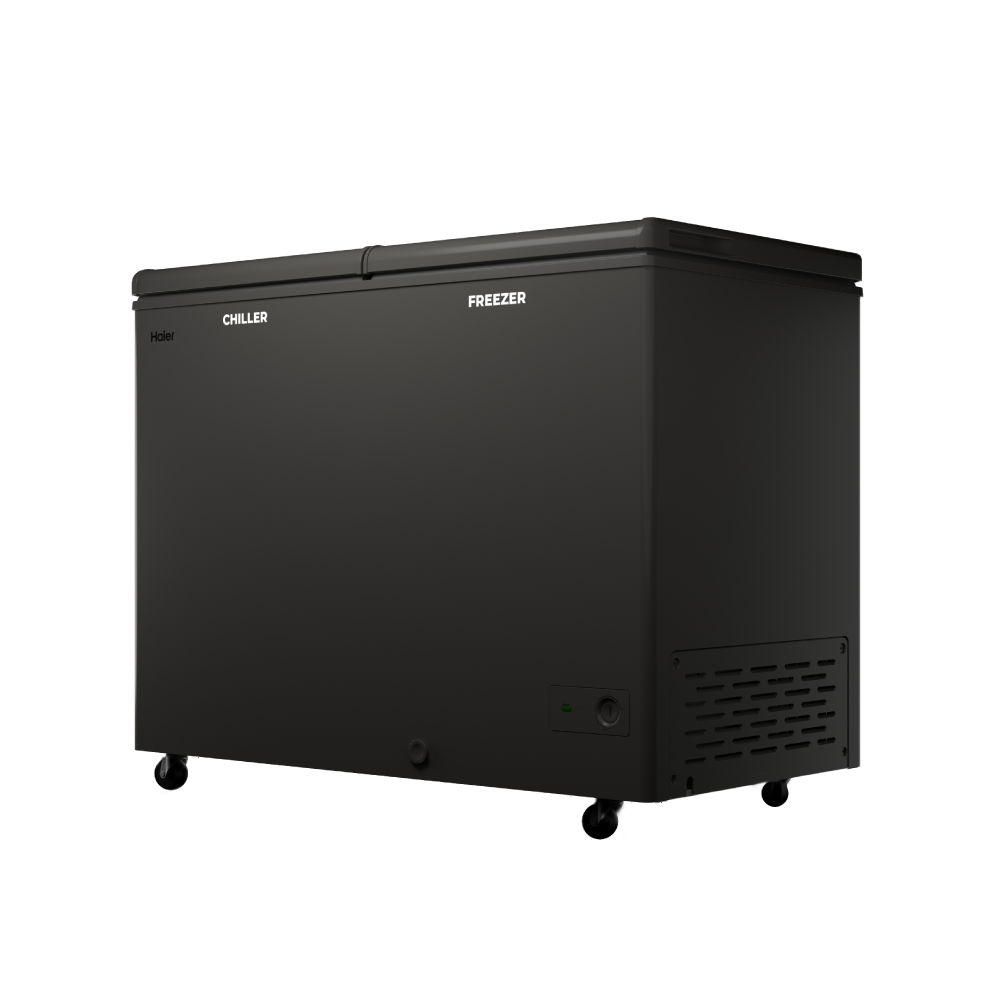 Haier 400 ltr, double door -  Embossed Titanium Grey colour,Dual Compartment Combo Chest Freezer